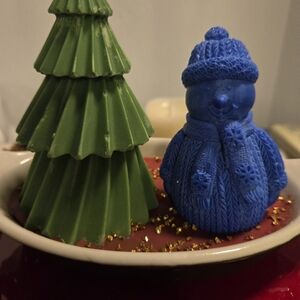 Festive Green Tree and Blue Snowman Holiday Decor #20% Off